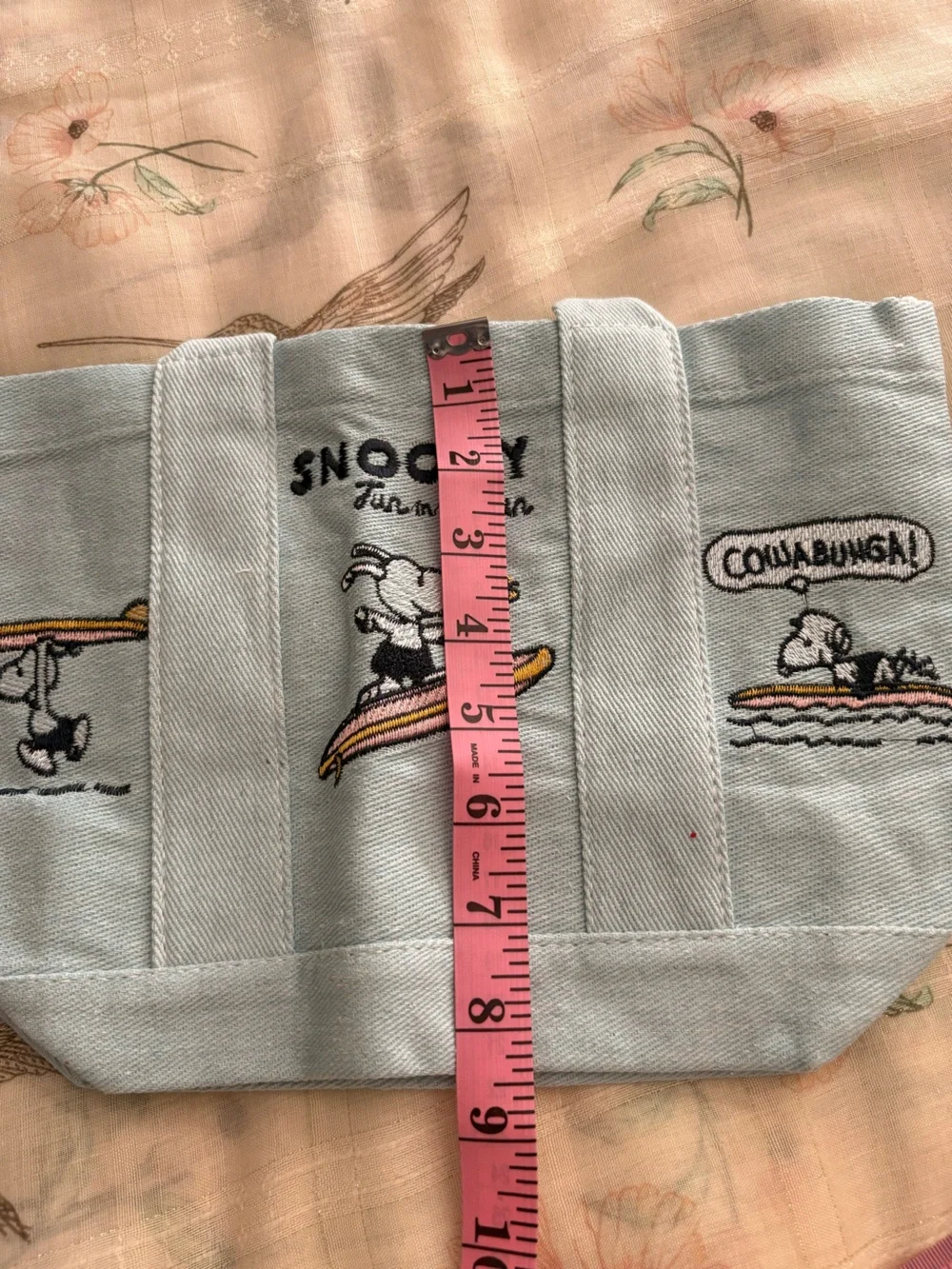 Snoopy Surf Light Blue Canvas Tote Bag